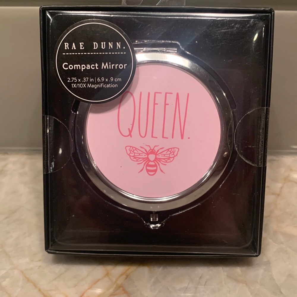 Rae Dunn Compact mirror-QUEEN BEE pink on light pink
